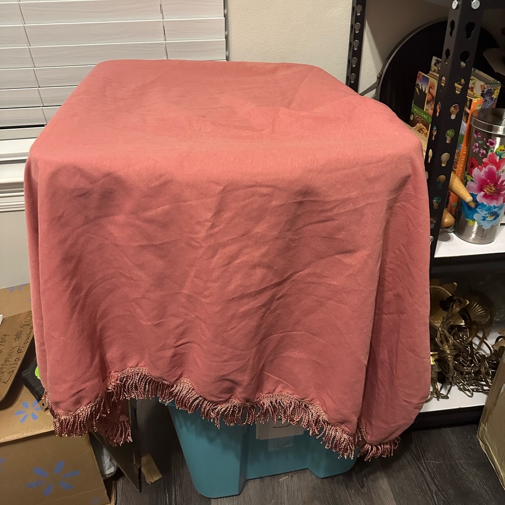 Vintage Pink Tablecloth with Fringe 46" x 46"